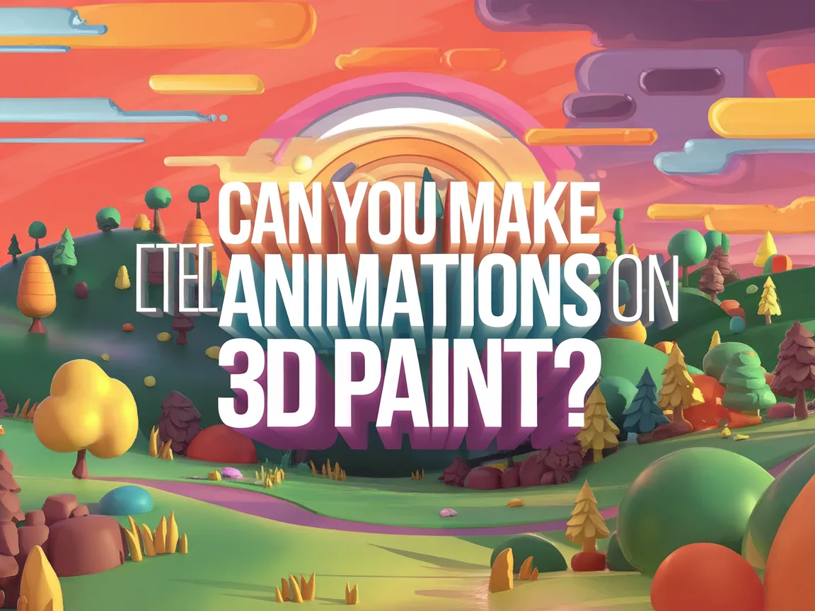 Colorful landscape with text asking if you can make animations on 3D Paint, showcasing animation potential.