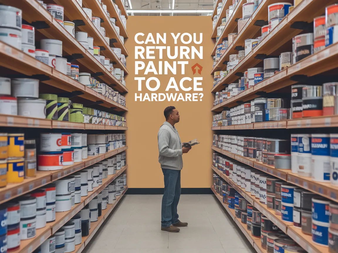 A customer in an Ace Hardware store contemplating the paint return policy.