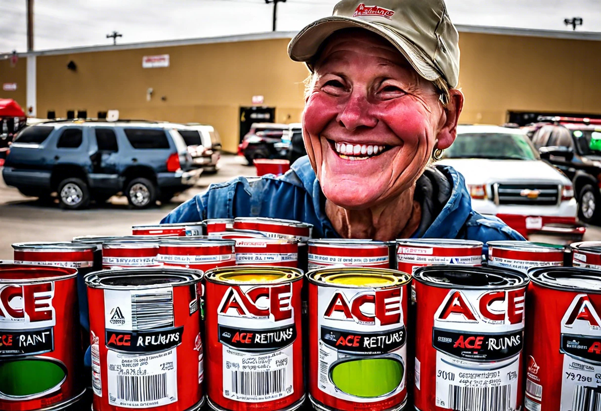 Smiling woman holding paint cans at Ace Hardware, relevant to returning paint.