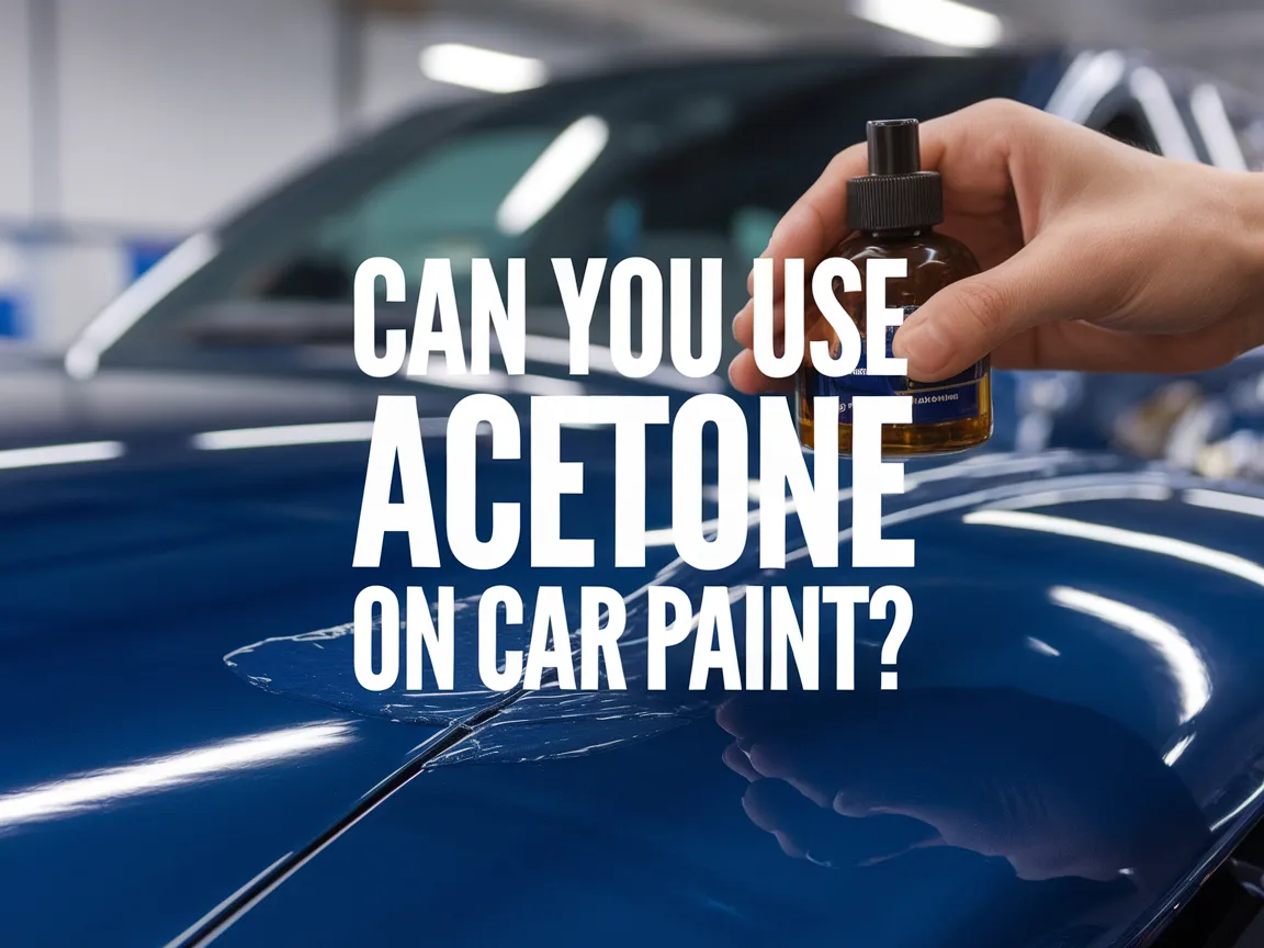 A hand applying acetone to a blue car's paint surface, exploring its effects.