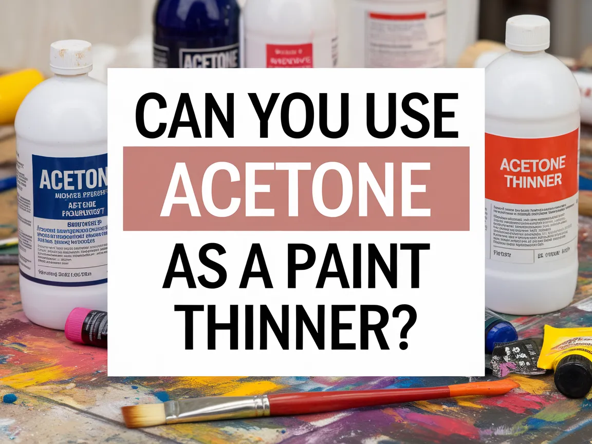 Bottles of acetone and paint thinner on a colorful artist's palette related to using acetone as a paint thinner.