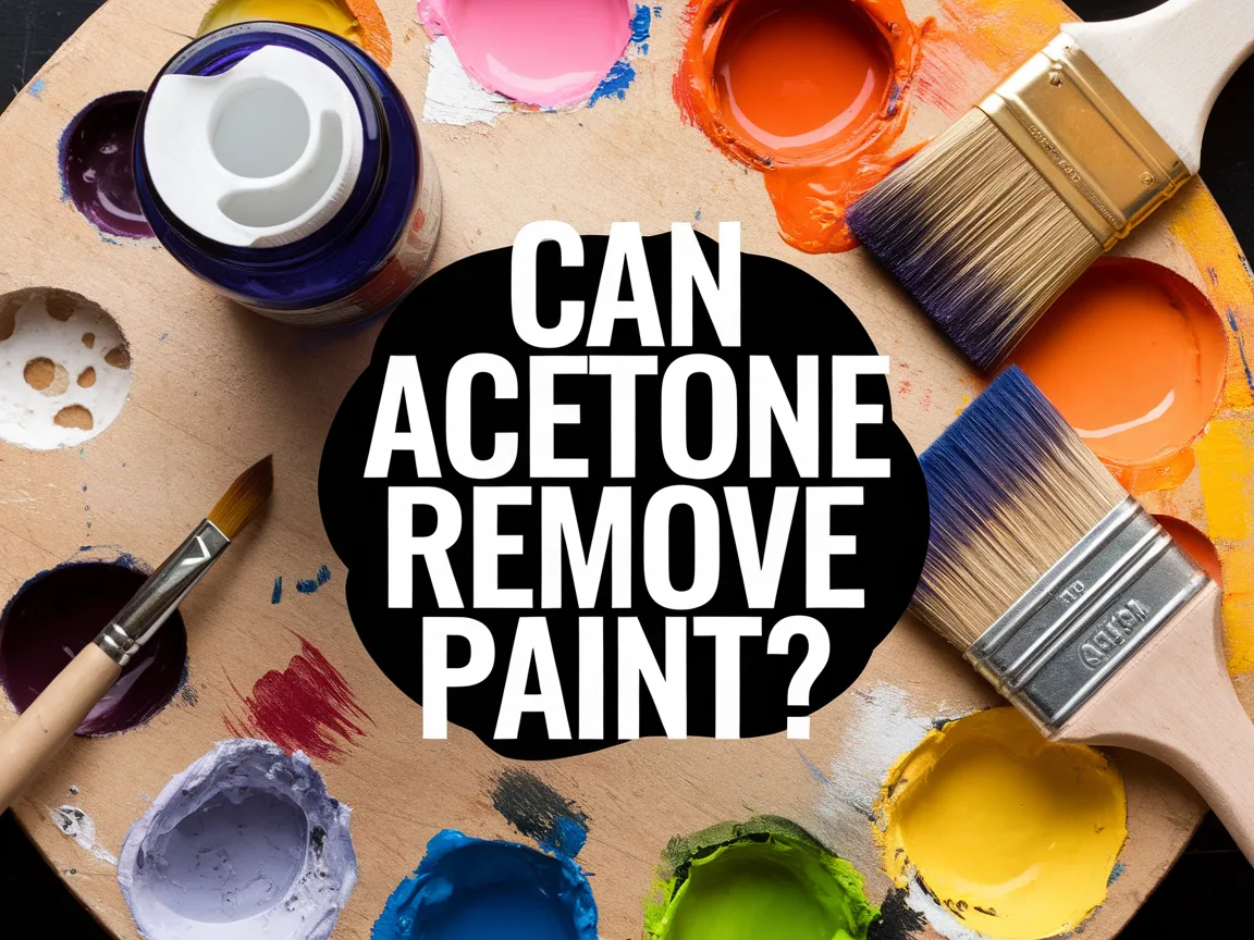 Image showing paint brushes and containers with text asking if acetone can remove paint