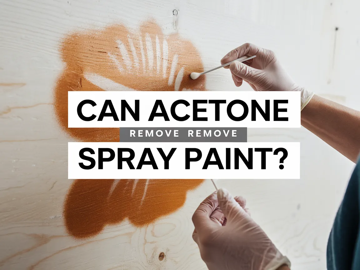 Person using acetone to remove spray paint from a wooden surface.