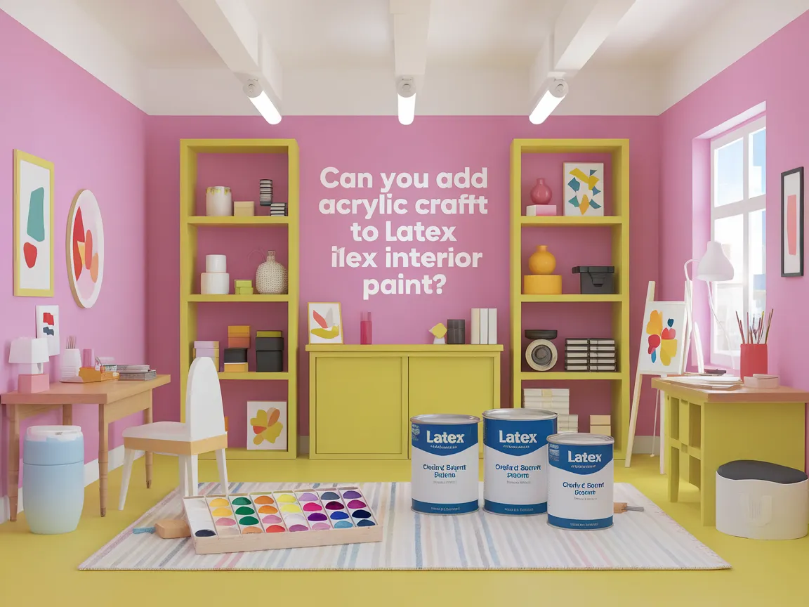 Colorful room with paint cans discussing if acrylic craft paint can be added to latex interior paint.