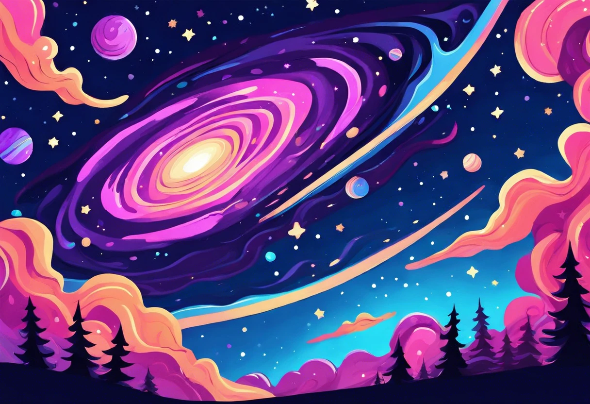 A vibrant acrylic painting of a galaxy featuring swirling purples, blues, and stars, illustrating techniques for painting a galaxy.