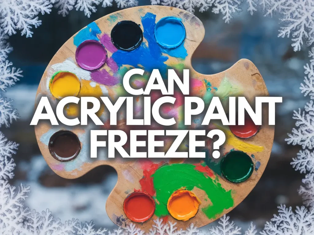 Palette with various acrylic paint colors asking if acrylic paint can freeze