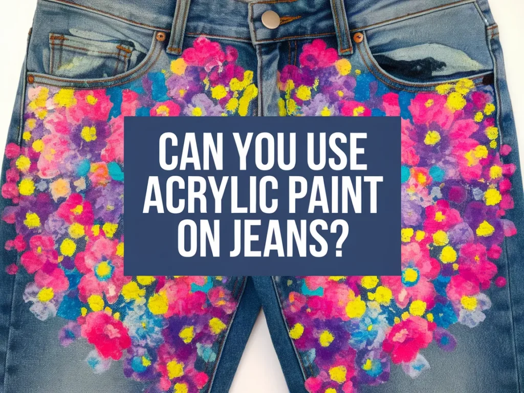 Acrylic painted flowers on jeans demonstrating the use of acrylic paint.