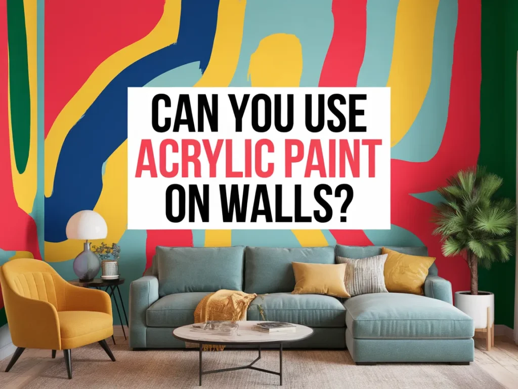 Living room with a vibrant acrylic painted wall, showcasing colorful patterns.