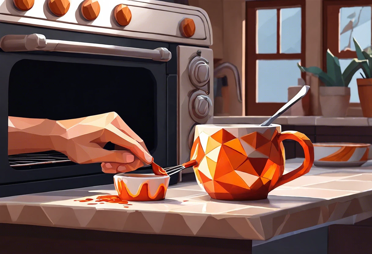 A hand applying acrylic paint inside an oven, showcasing the process of using acrylic paint.