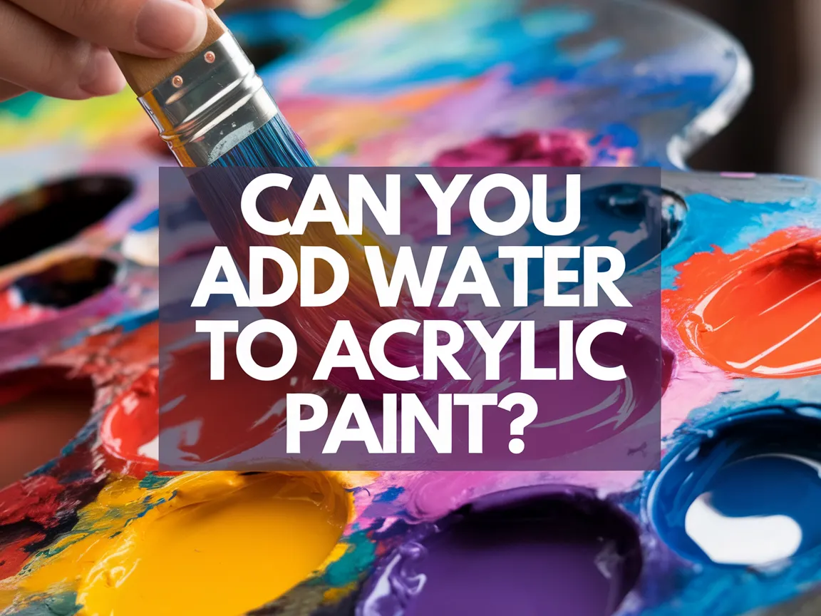 A hand holding a paintbrush over a palette of vibrant acrylic paint, illustrating the question of adding water to acrylic paint.