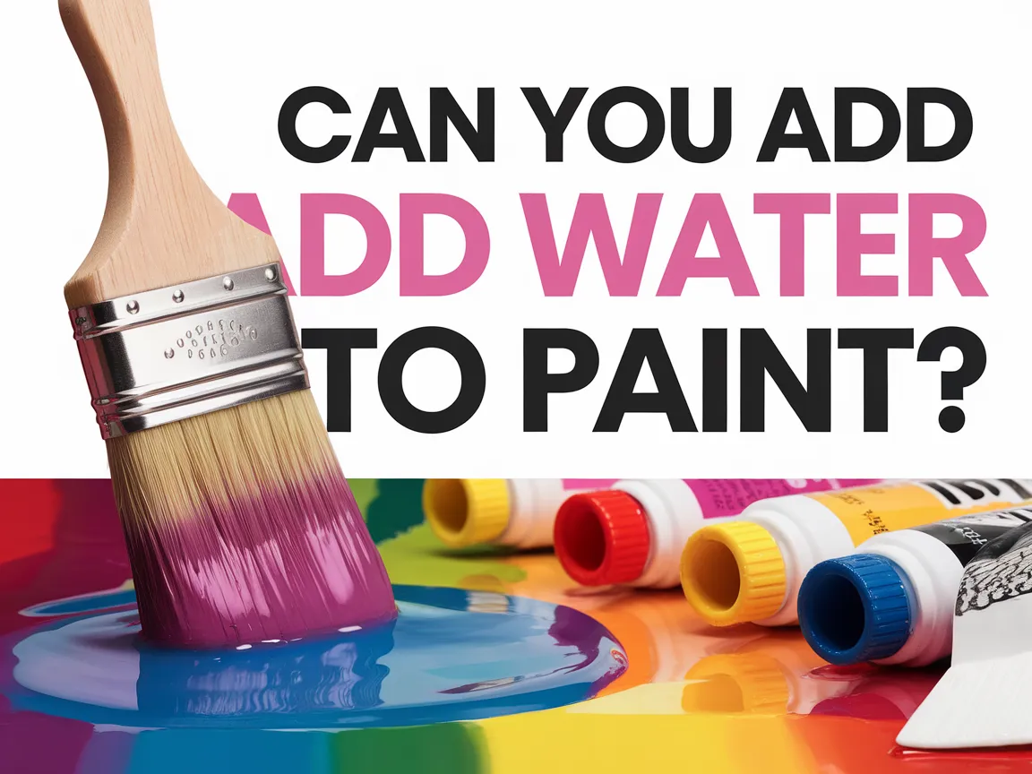 A paintbrush dipped in water with colorful paint tubes, illustrating the question of adding water to paint.