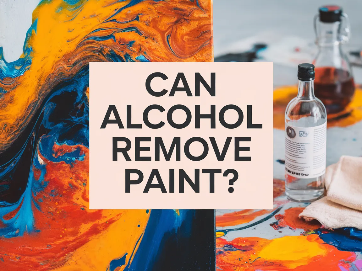 A vibrant abstract paint surface with a bottle of alcohol, illustrating how alcohol can remove paint.