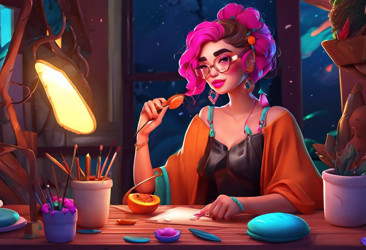 A digital artist in a cozy workspace using MediBang Paint to create animations.