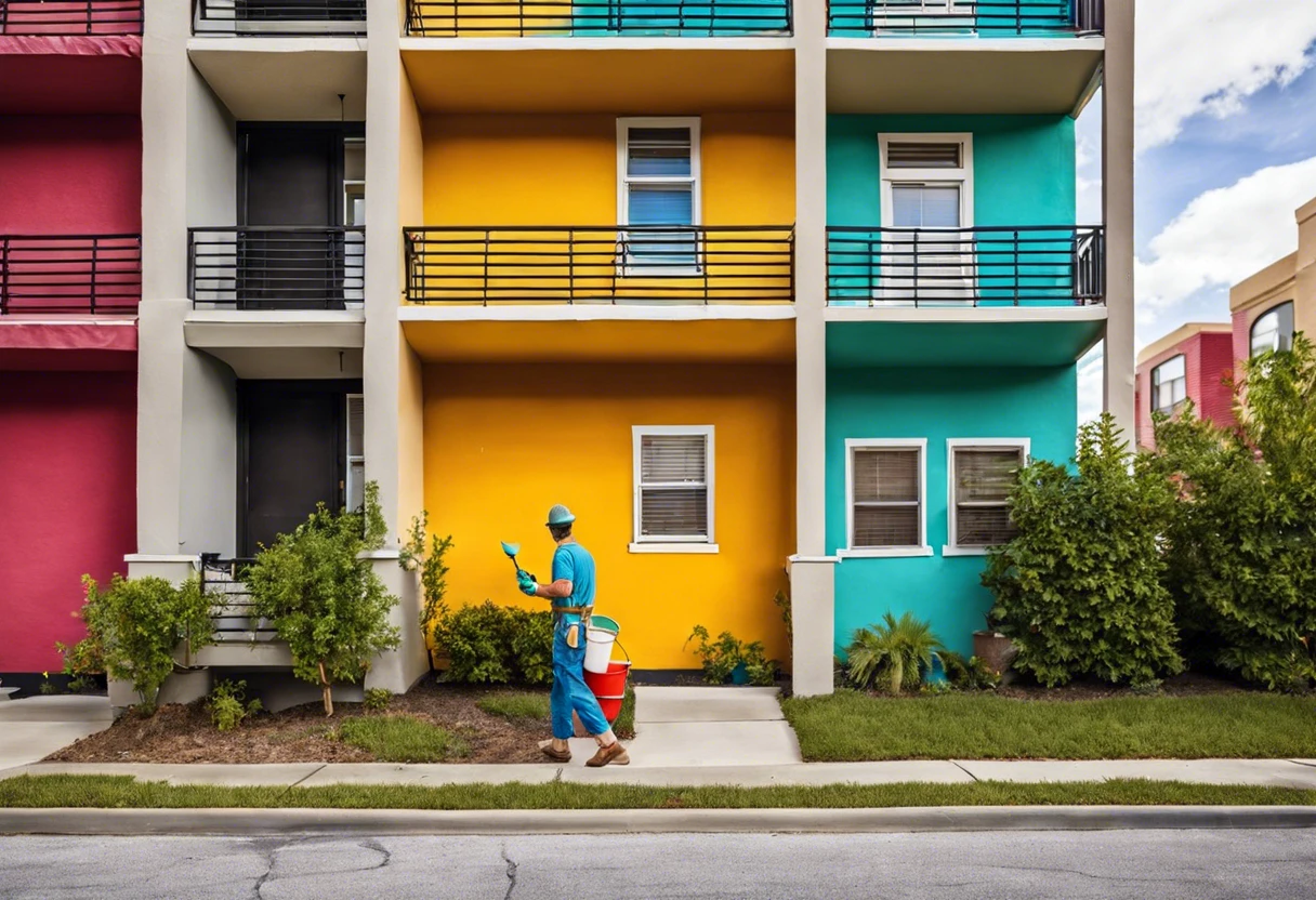 A person painting an apartment wall in vibrant colors, showcasing options for painting your apartment walls.