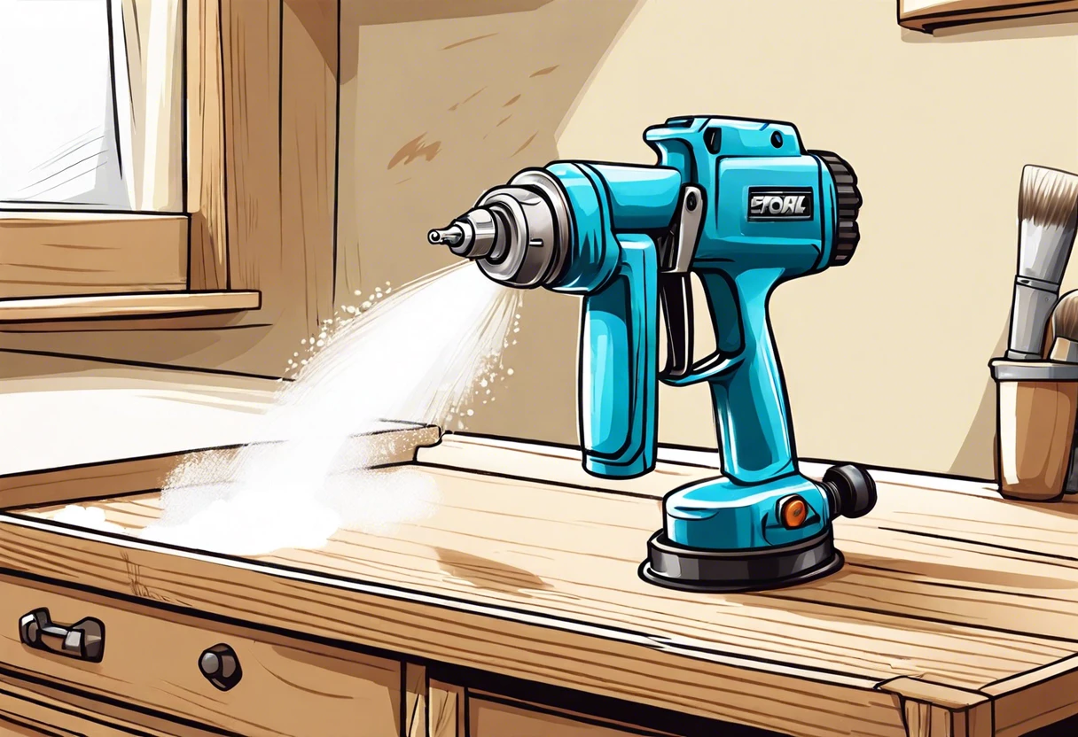 Art spray gun used for touch up painting on cabinets