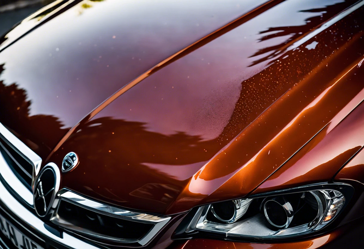 Shiny car hood demonstrating auto paint correction techniques with clear reflections.