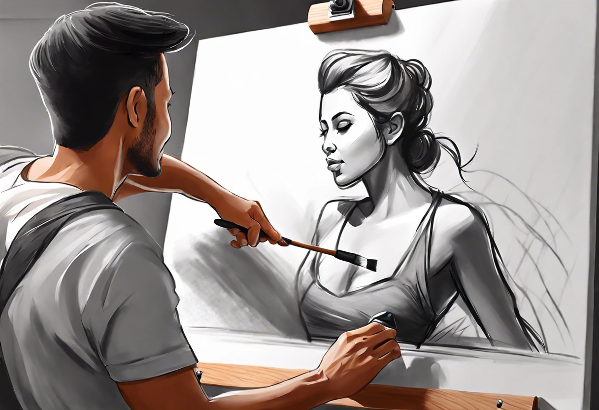 Artist demonstrating techniques to avoid brush strokes while painting a portrait