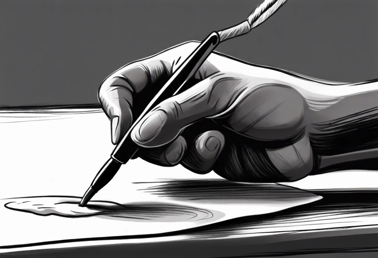 Hand holding a pen demonstrating techniques to avoid brush strokes while painting.