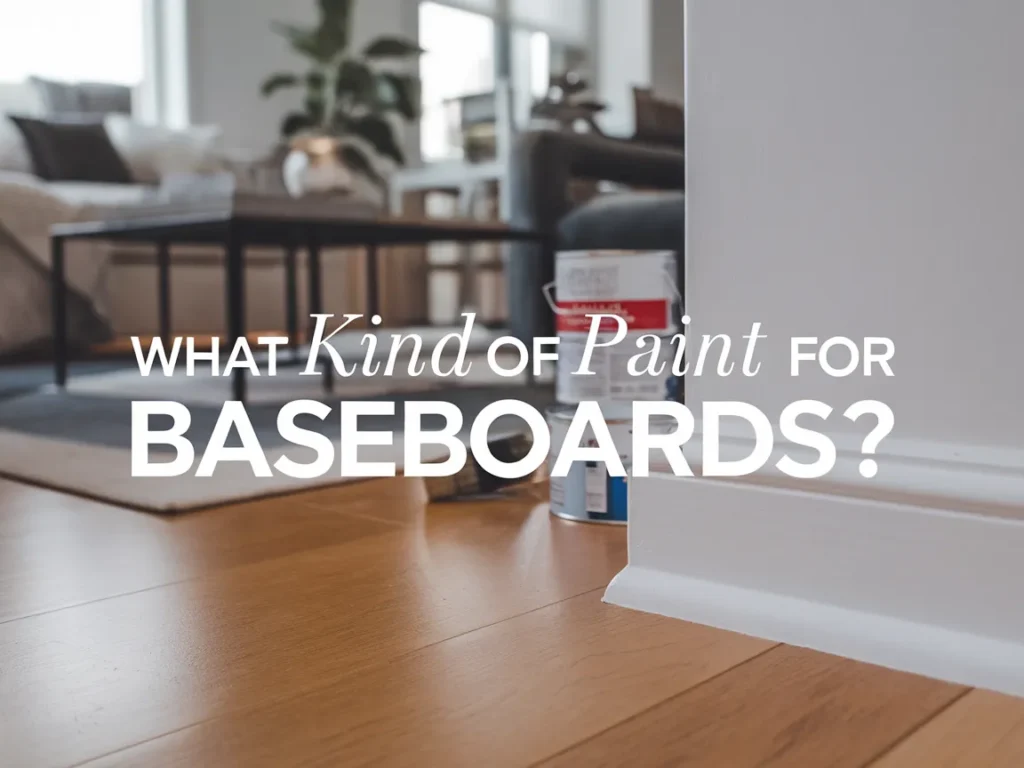 Various paint cans and baseboard in a living room, highlighting options for painting baseboards.