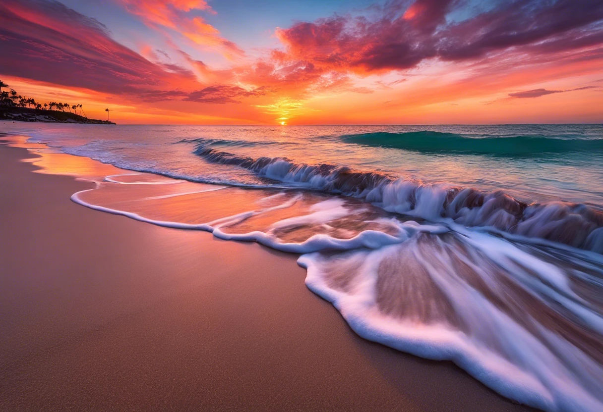 Stunning beach sunset with vibrant colors ideal for painting inspiration