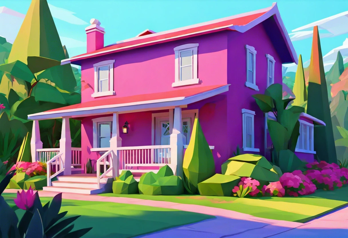 Vibrant pink house painted with Benjamin Moore Aura exterior paint showcasing its durability and color