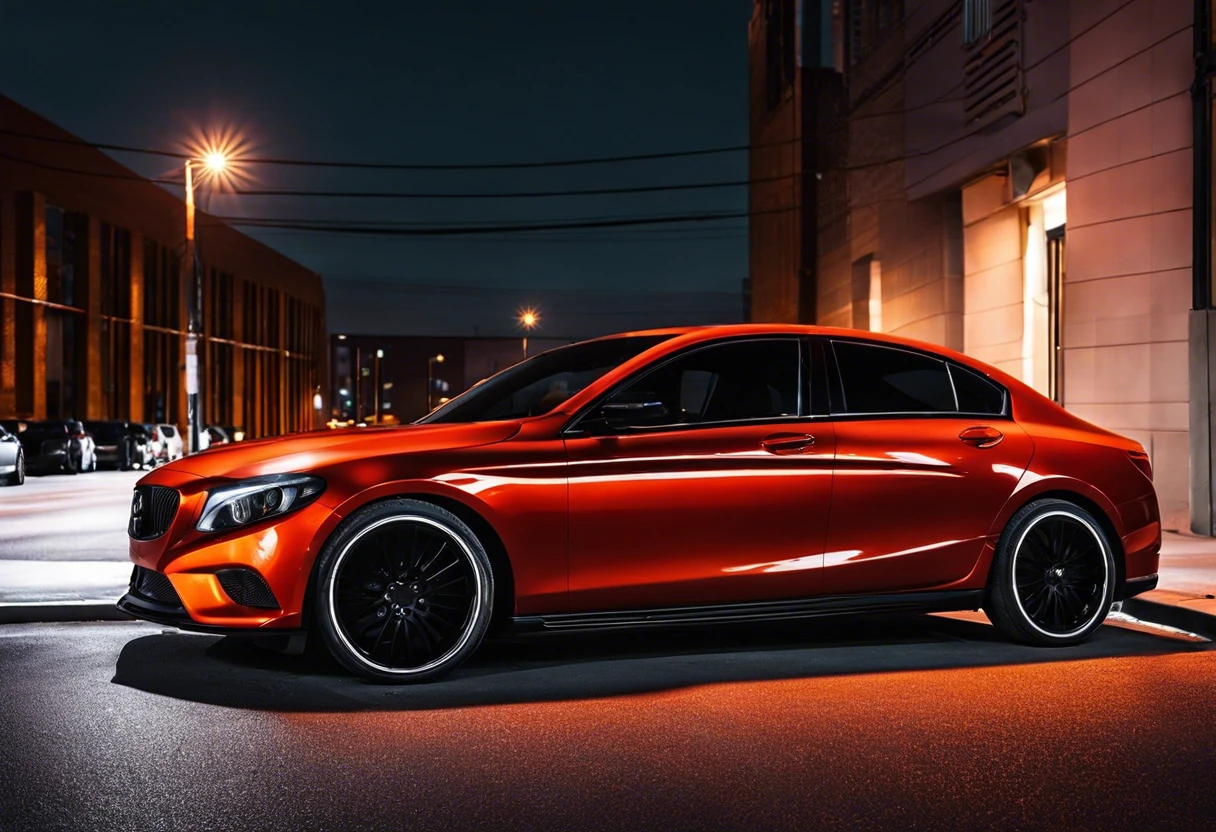 A stylish car with black painted rims, showcasing the transformation of rims with a black finish.