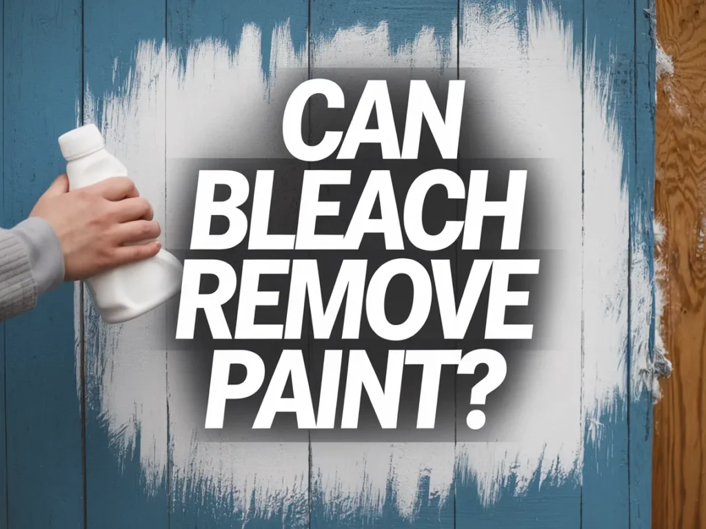 Image showing a hand holding bleach spray over a painted surface related to paint removal.