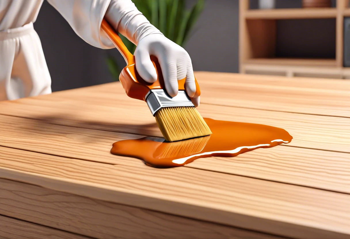 A person applying paint to a wooden surface, illustrating the process of paint removal with bleach.