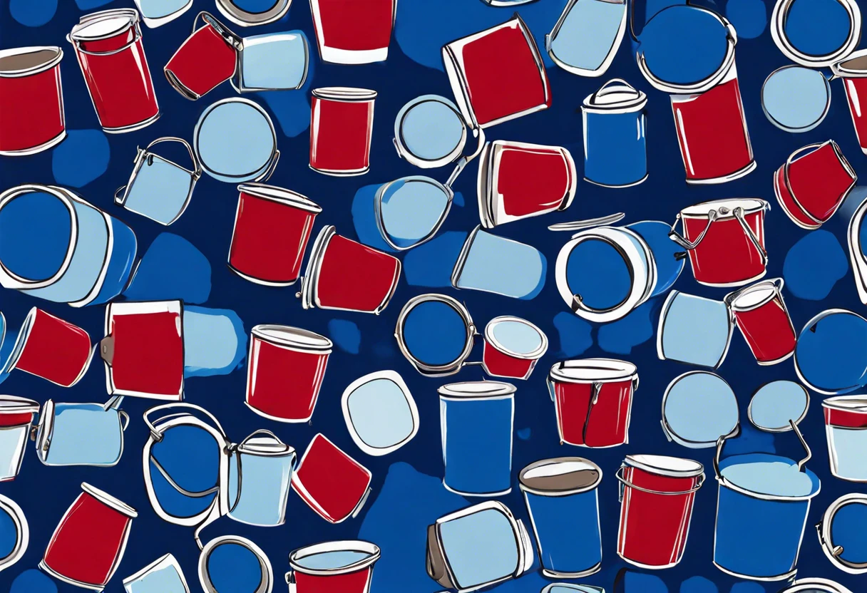 Colorful image of blue and red paint buckets representing the concept of blue that smells like red paint.