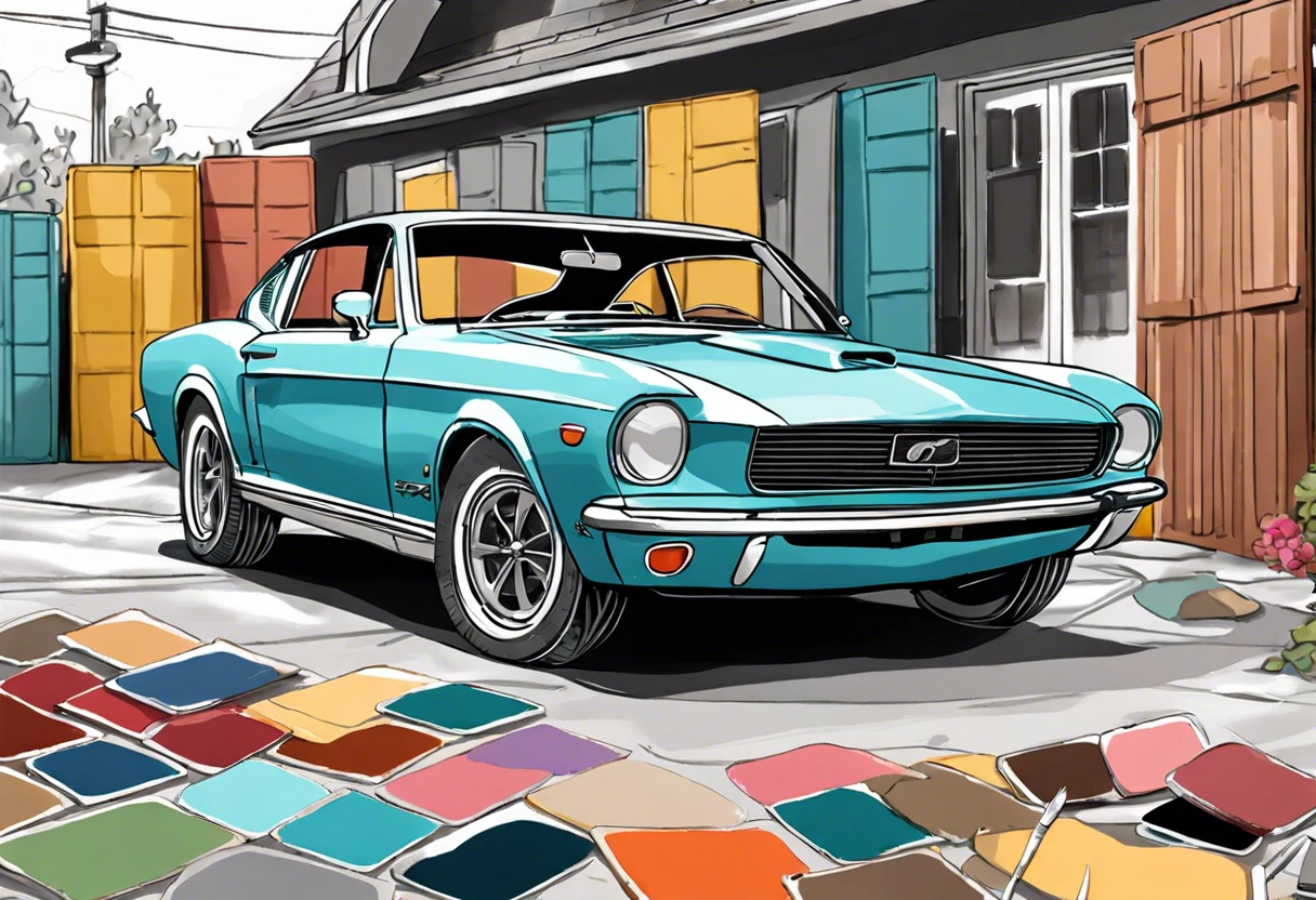 Classic car with color samples showcasing matching capabilities of body shops to factory paint.