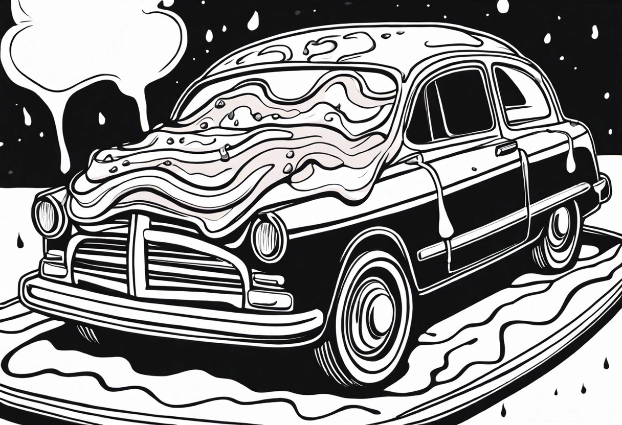 Illustration of a car with bologna on its surface, highlighting the potential damage bologna can cause to car paint.