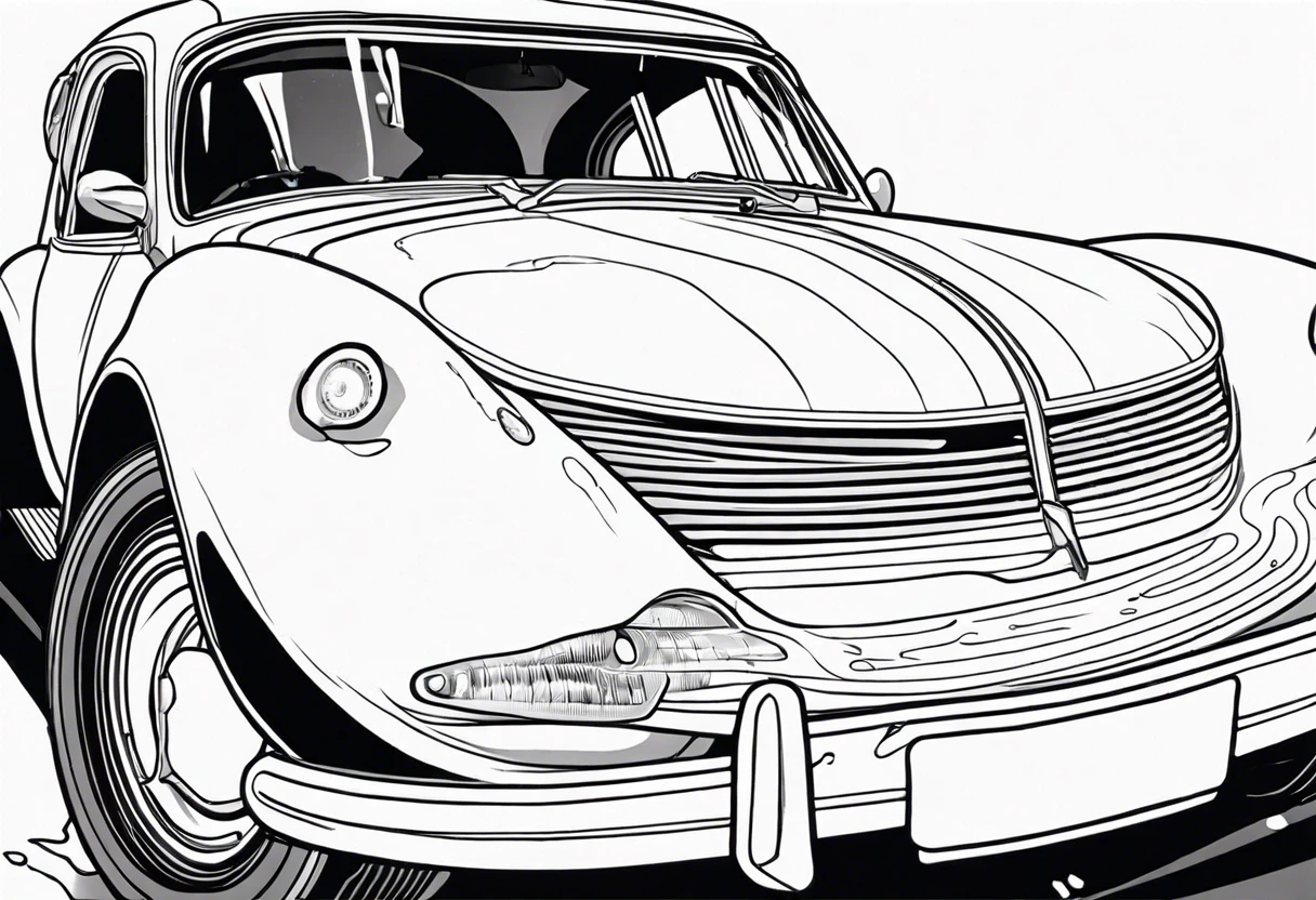 Illustration of a classic car highlighting potential damage from bologna on paint surfaces.