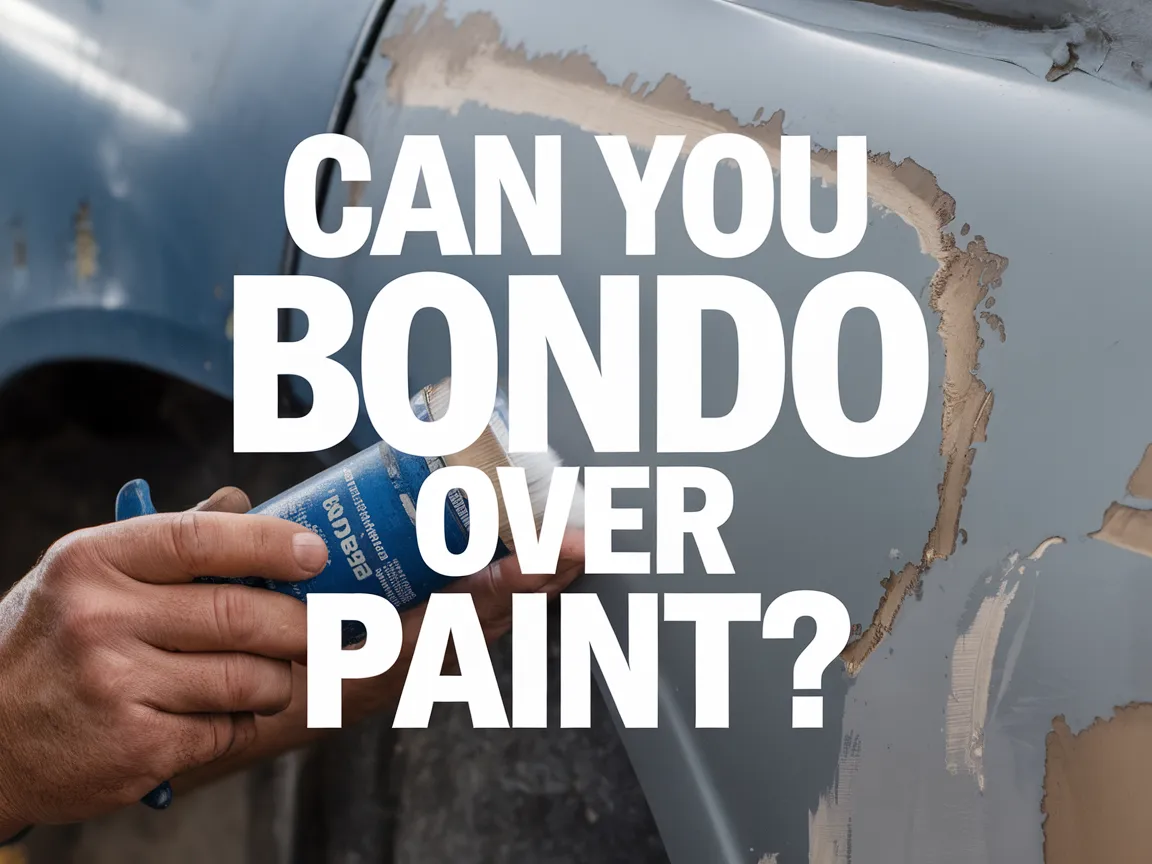 A person applying Bondo over a painted surface, demonstrating the process of using Bondo on paint.