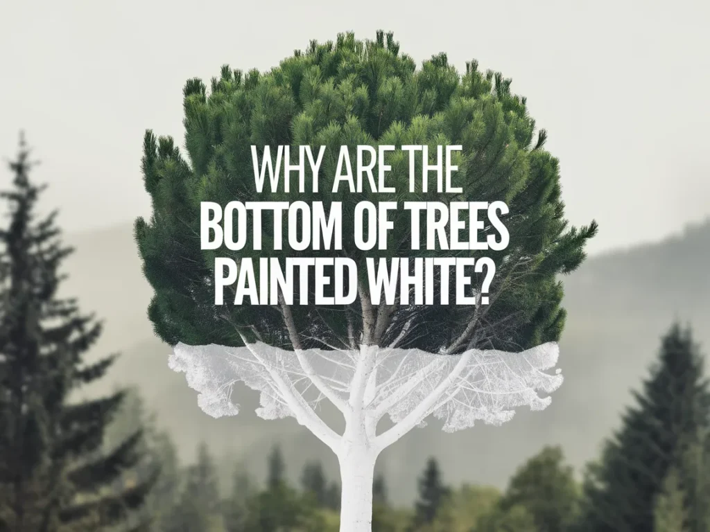 A tree with the bottom painted white, illustrating the common practice and its reasons.