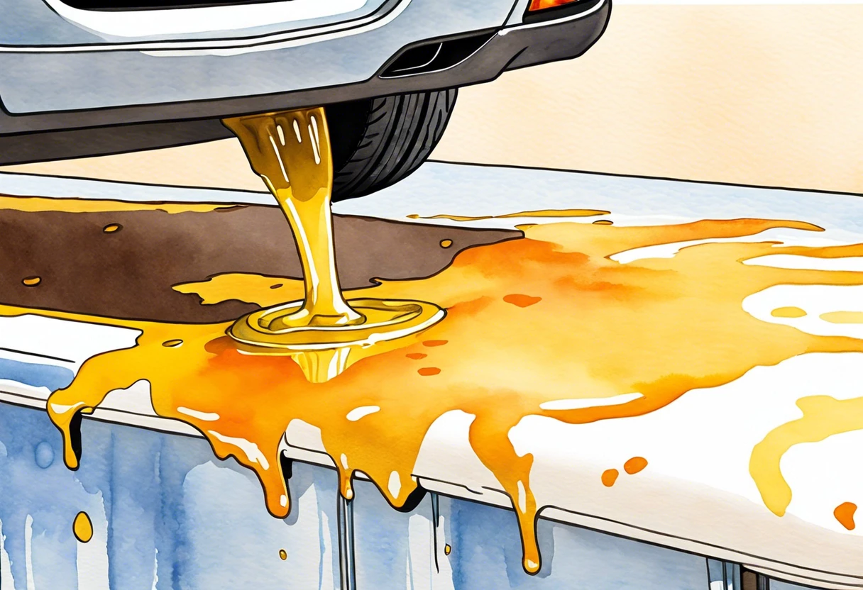 A visual showing brake fluid spilling, illustrating its potential effectiveness in removing paint.