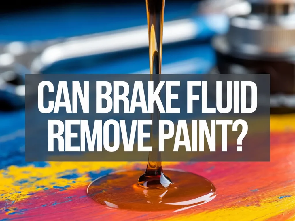 Close-up of brake fluid dripping on a colorful painted surface, exploring its paint-removal properties.