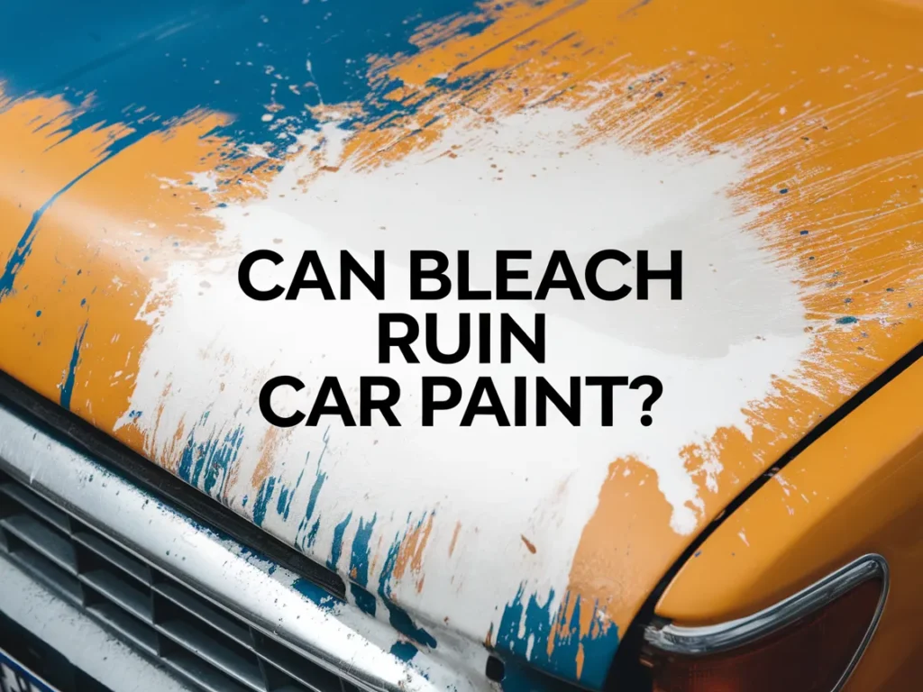 Damaged car paint caused by bleach exposure, illustrating the effects on automotive surfaces.