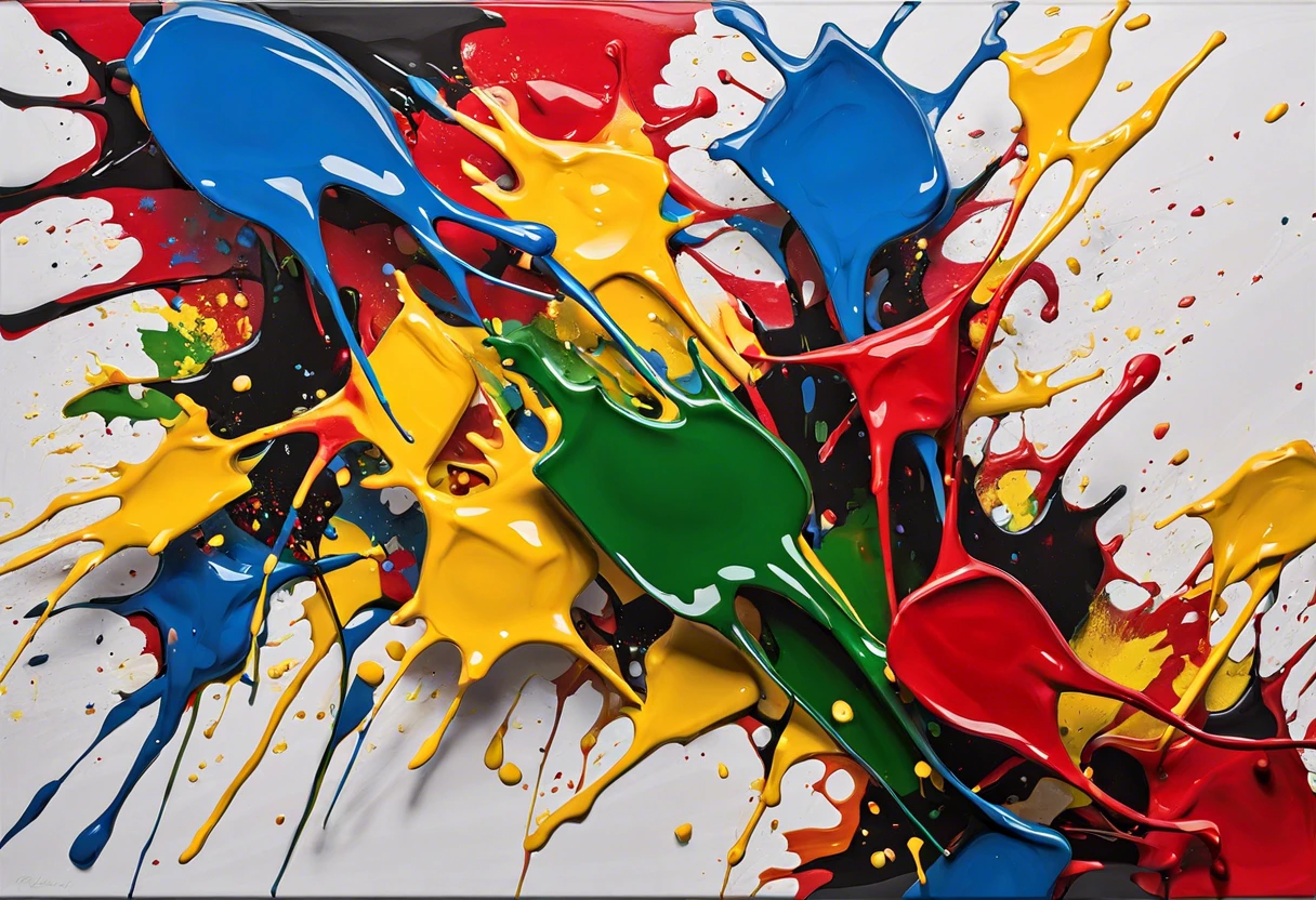 Colorful paint splashes on a canvas illustrating the painting process of FRP materials.