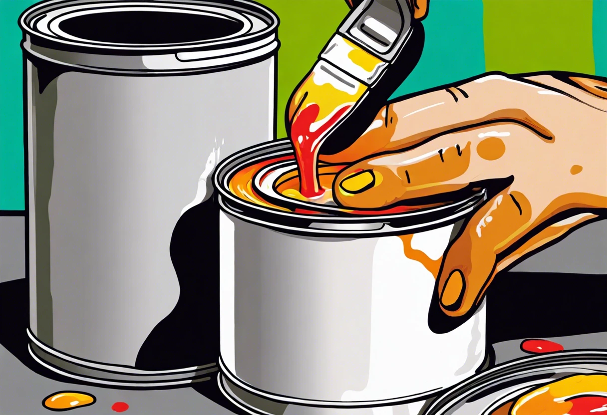 A colorful can of paint with a brush mixing vibrant colors, illustrating the art of painting.