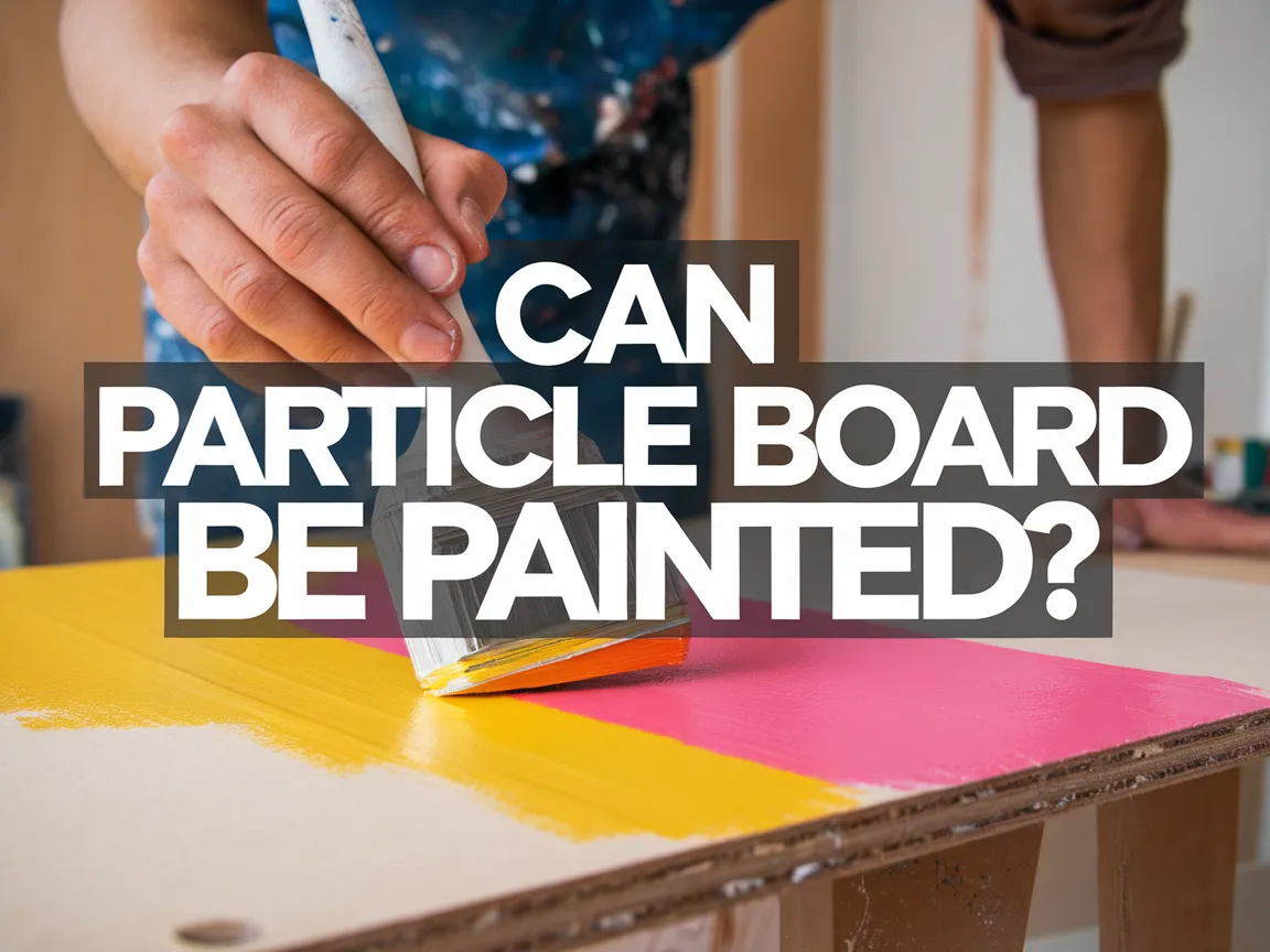 Person painting particle board with a brush, showcasing a DIY project related to particle board painting.