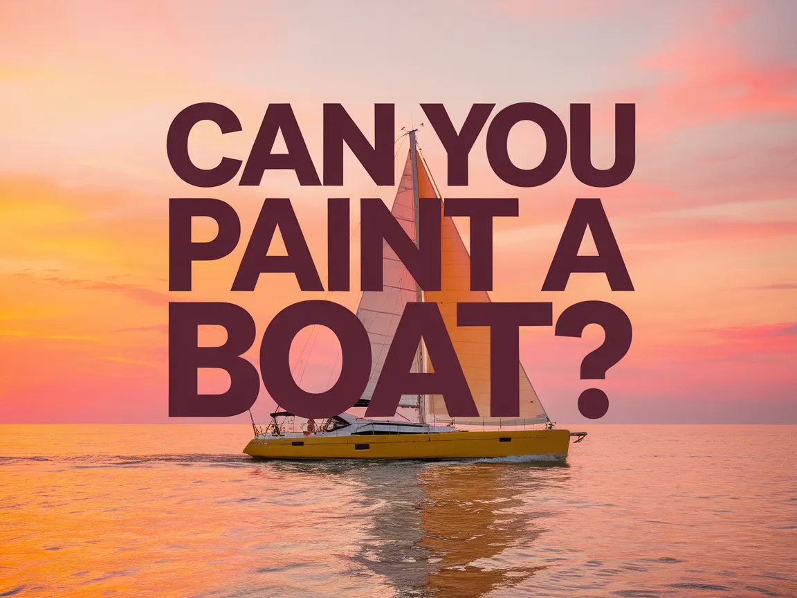 A beautiful boat at sunset with the question 'Can You Paint A Boat?' overlayed, illustrating boat painting.