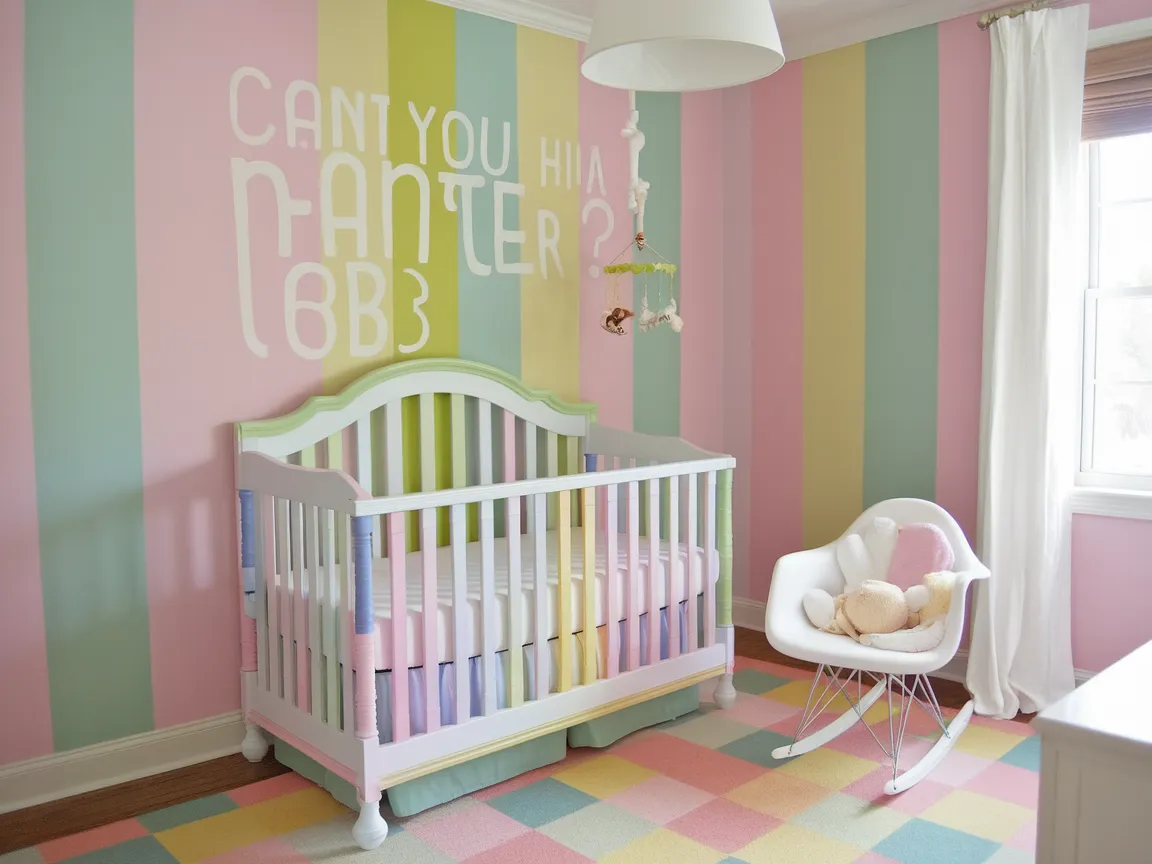 A beautifully painted crib in a colorful nursery with striped walls, illustrating the concept of painting cribs.