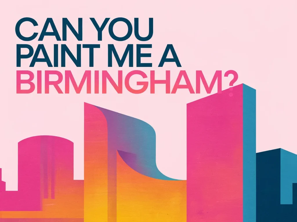 Colorful artistic representation of Birmingham architecture for the Can You Paint Me A Birmingham article