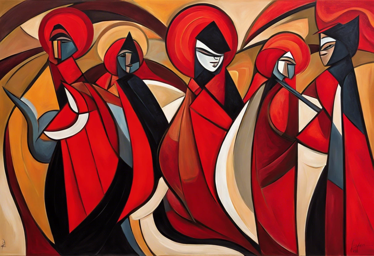 Abstract painting of Red Guard figures in vibrant reds and contrasting colors, illustrating the theme of Can You Paint Red Guard.