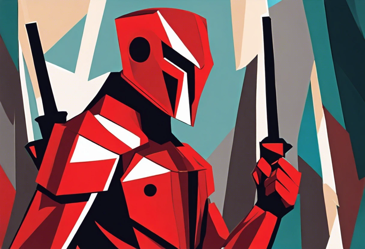 Illustration of a red guard figure with weapons, illustrating the concept of painting a red guard.