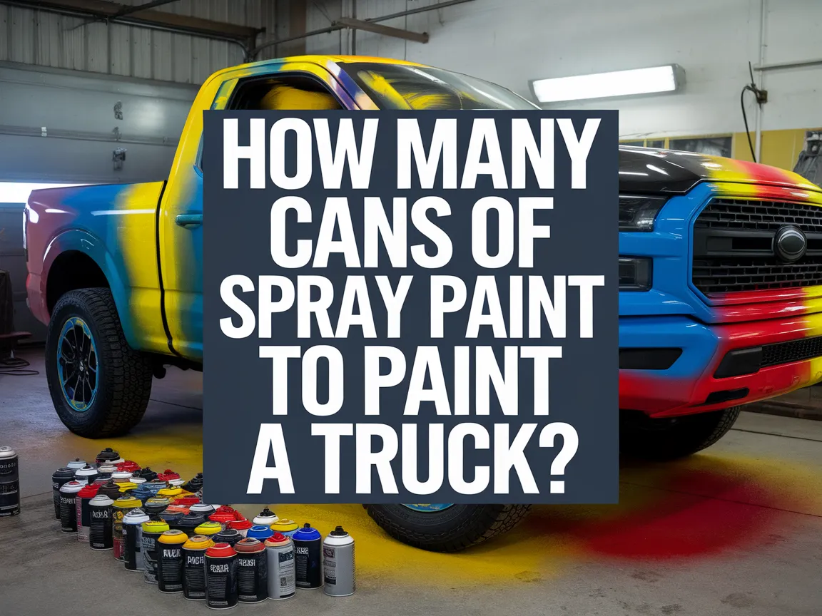 Colorful truck with spray paint cans beside it, discussing how many cans needed to paint a truck.