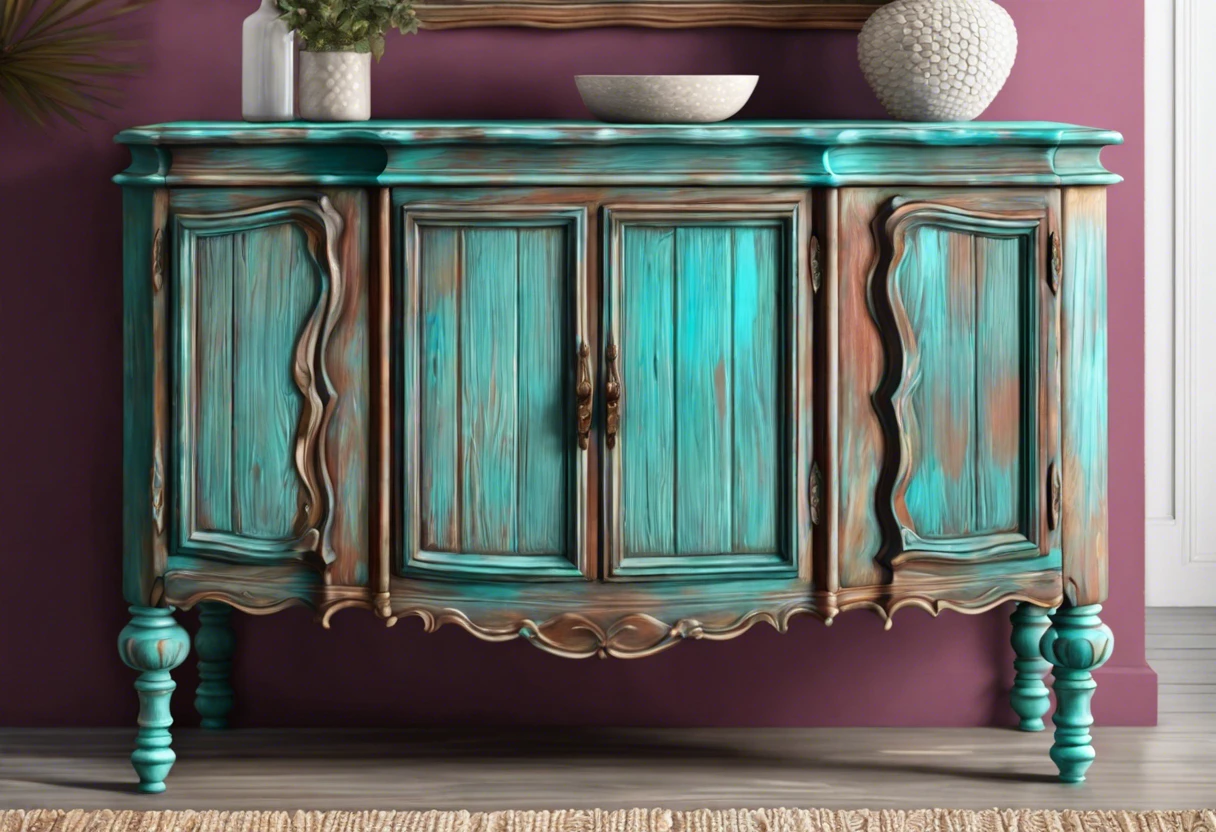 A beautifully refinished cabinet displaying chalk paint over a regular paint base, demonstrating the technique.