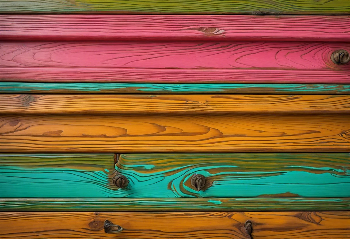 Colorful wooden planks showcasing the challenges of chalk painting over wax surfaces