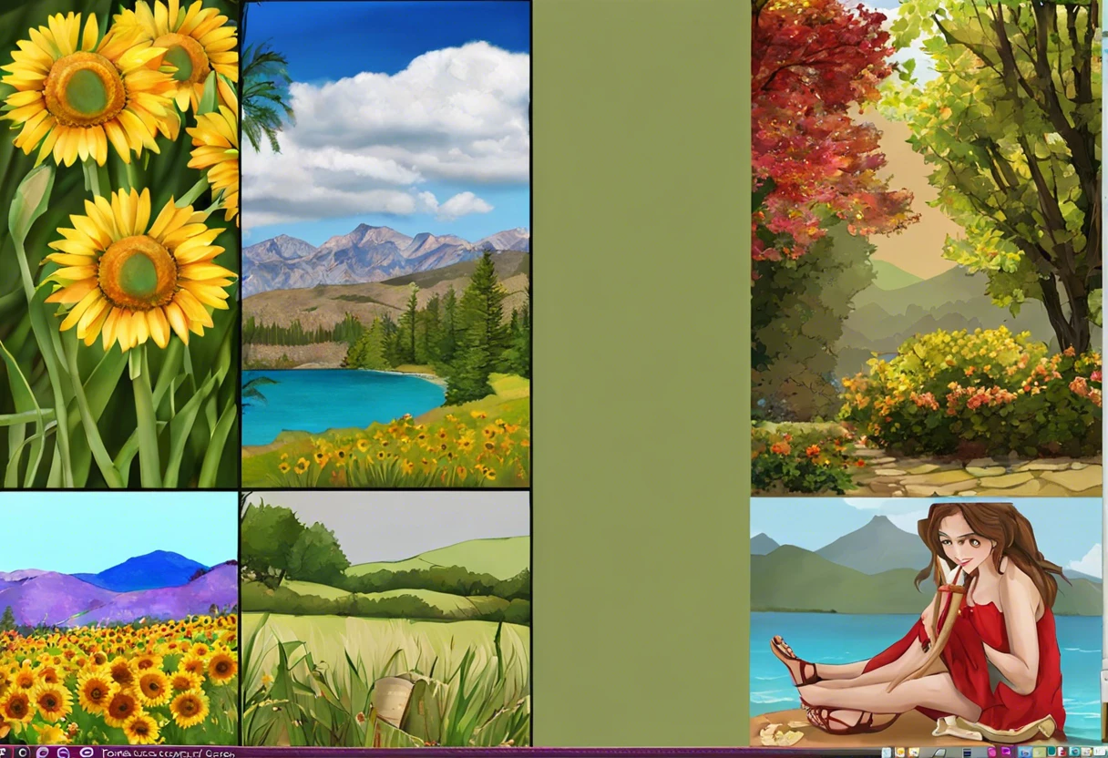 A collection of images showcasing landscapes and nature, demonstrating the process of changing DPI in Paint.