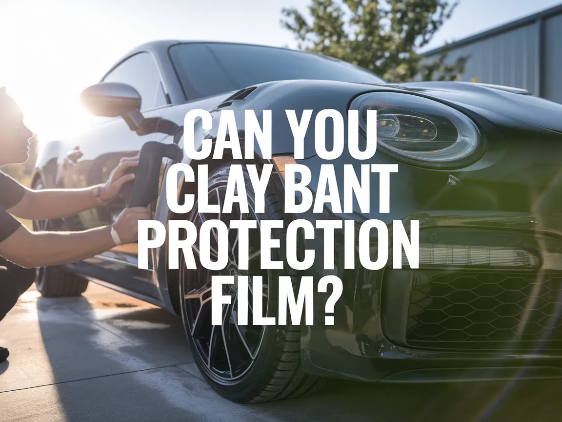 A person demonstrating clay bar treatment on a car with paint protection film.